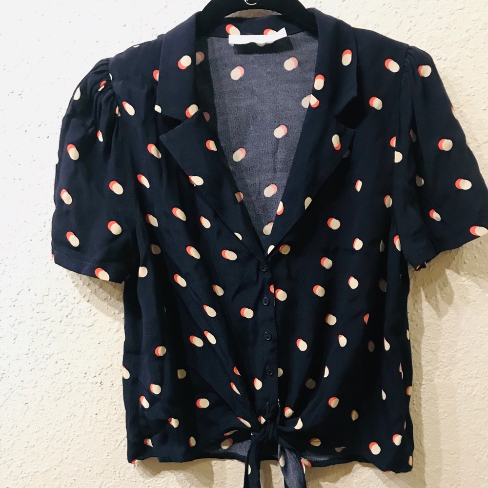 Polka Dot Button Down with Tie Front